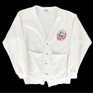 Vintage Walt Disney Mickey Mouse White V Neck Cardigan Sweater Top AS IS
